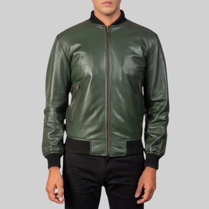 Alternate front view of a-men's bomber leather jacket