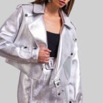 Another front view of the stunning-silver cropped leather jacket