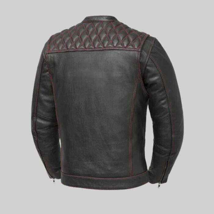 Back view of a-men's biker leather jacket