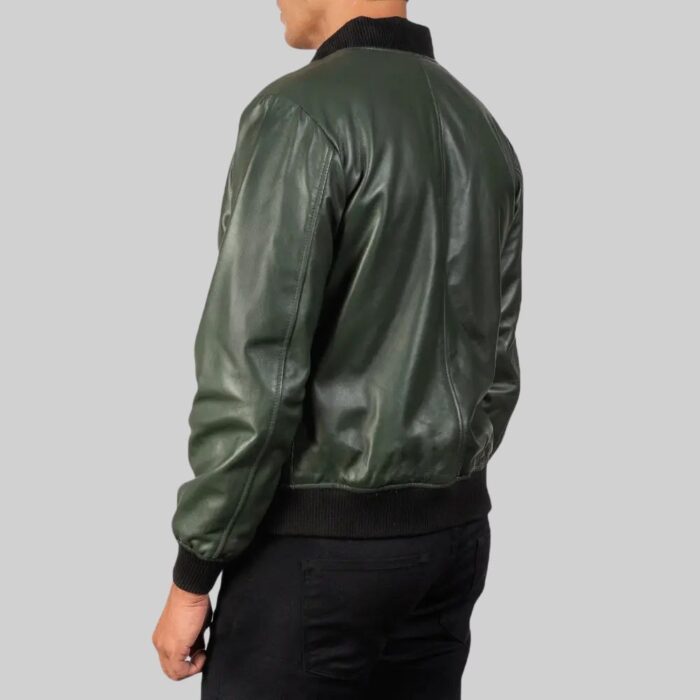 Back view of a-men's bomber leather jacket