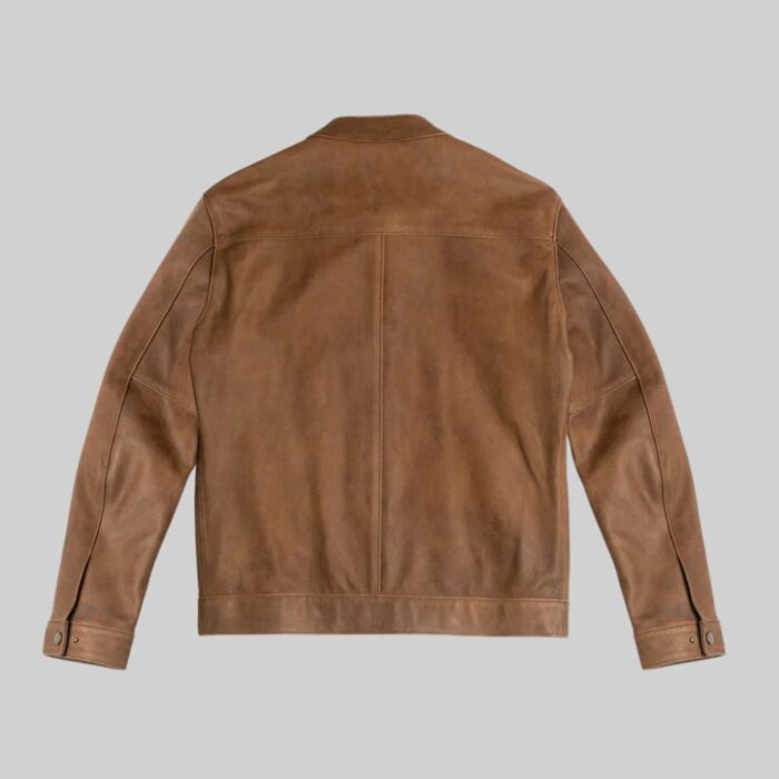 Back view of a-men's brown leather jacket