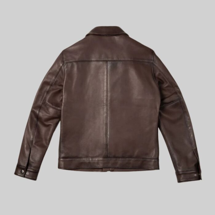 Back view of-men's brown leather jacket