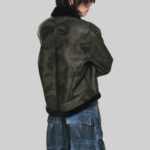 Back view of-men's leather bomber jacket