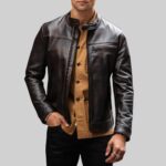 Black leather jacket for men-front pose 1