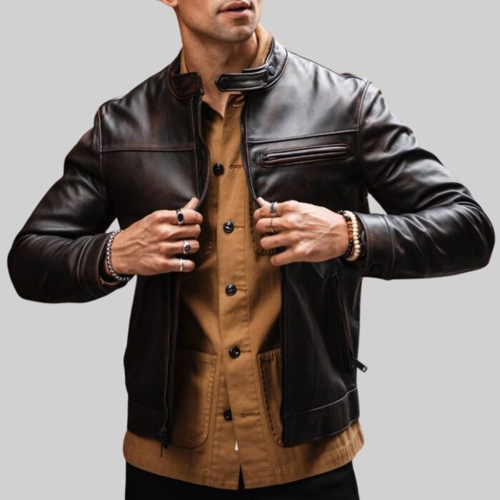 Black leather jacket for men-front pose 2