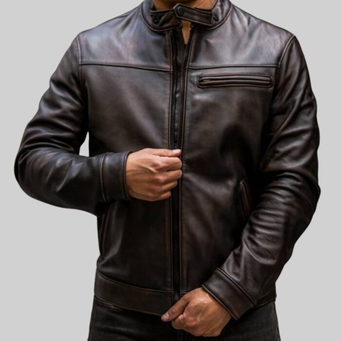 Black leather jacket for men-front pose 3