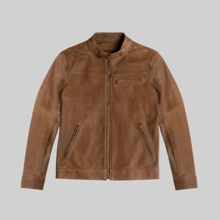 Brown leather jacket for mens-front view 2