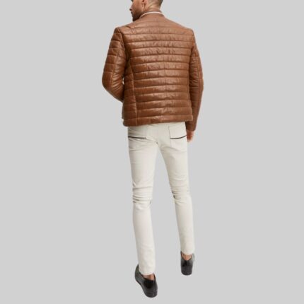 Brown-mens-leather-puffer-jacket-back-view