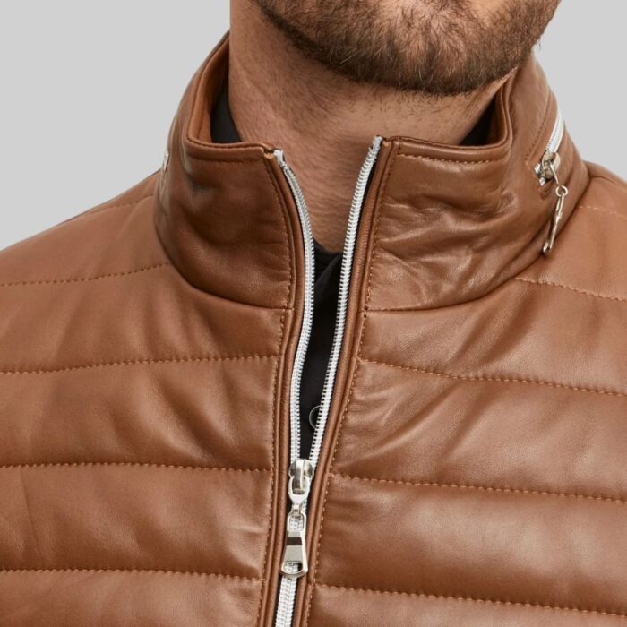 Brown-mens-leather-winter-jacket-collar-closeup