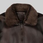 Closeup of the collar on-men's leather bomber jacket