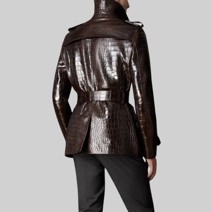 Crocodile-embossed-leather-trench-coat-mens-back-view