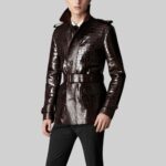 Crocodile-embossed-leather-trench-coat-mens-front-view