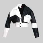 Cropped leather moto jacket for women-front pose