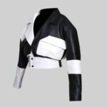 Cropped leather moto jacket for women-side view