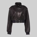 Cropped women’s leather coat-on display without model