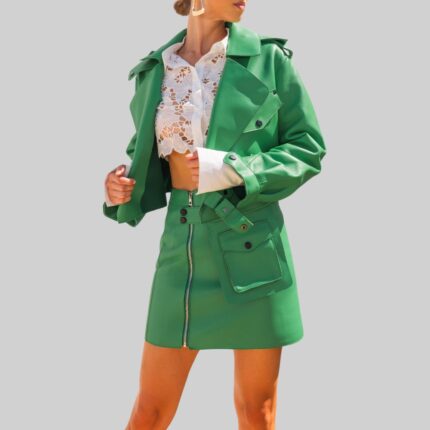 Front pose 2 of-cropped green leather jacket