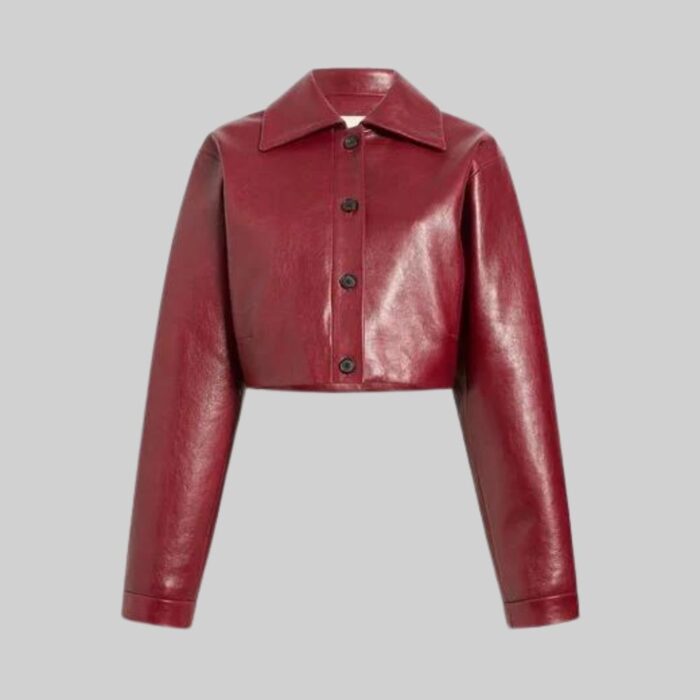 Front pose 2 of-cropped leather jacket for women