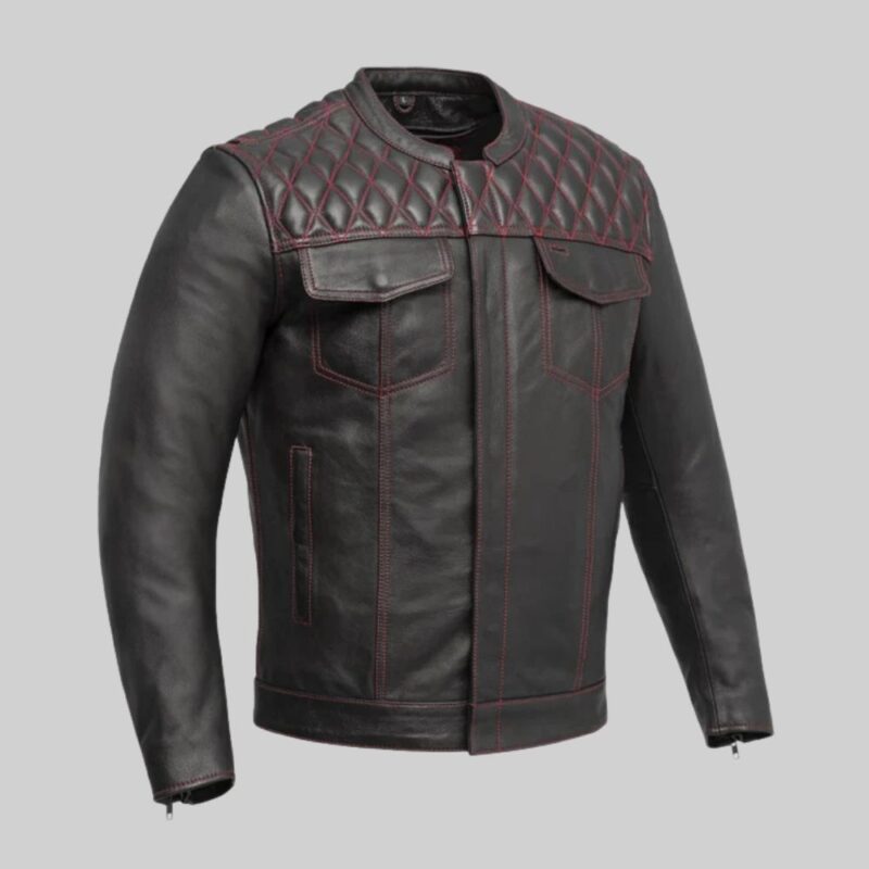 Front view of a-men's biker leather jacket