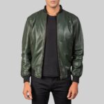 Front view of a-men's bomber leather jacket