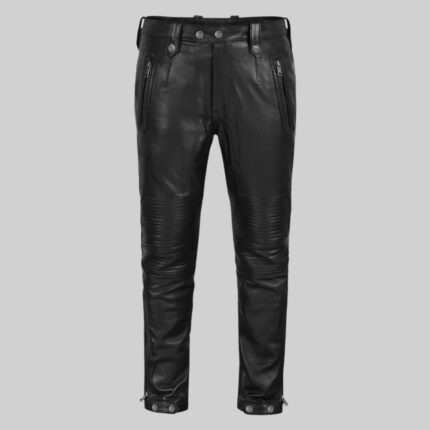 Front-view-of-mens-black-leather-pants