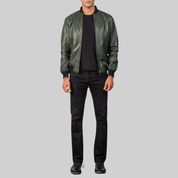 Full view of-men's leather flight jacket