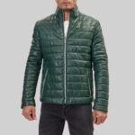 Green-leather-puffer-jacket-men-front-view