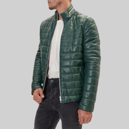 Green-leather-puffer-jacket-men-front-view-2