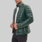 Green-leather-puffer-jacket-men-side-view