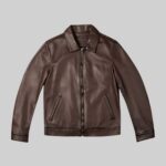 Men's brown leather jacket-front view 1