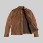 Men's brown leather jacket-front view 3