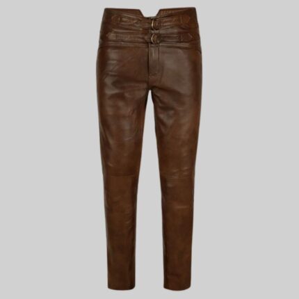 Mens-brown-leather-pants-front-view