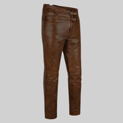 Mens-brown-leather-pants-side-view