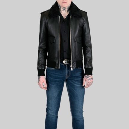 Men's leather aviator jacket-front pose 1