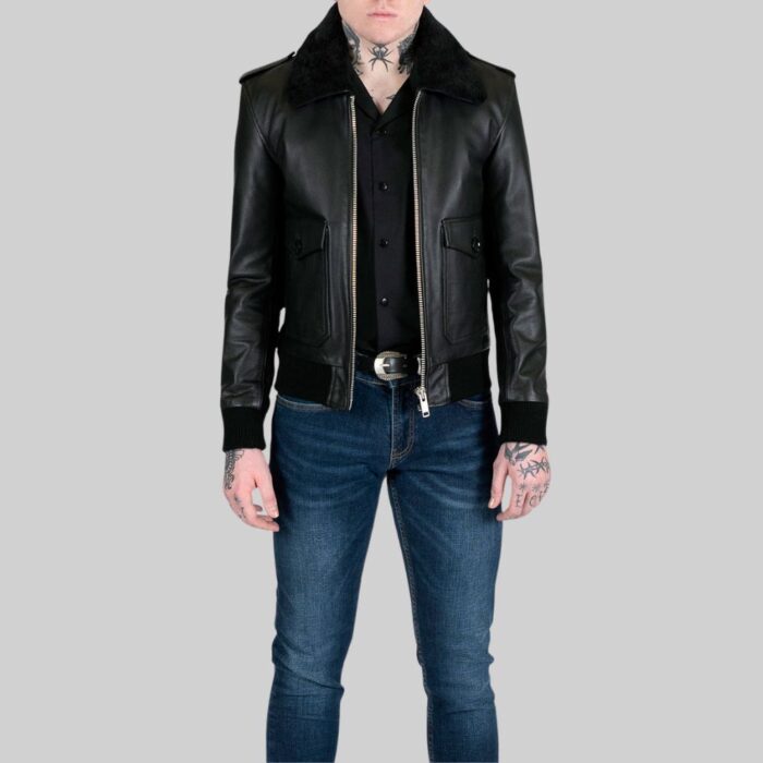 Men's leather aviator jacket-front pose 1