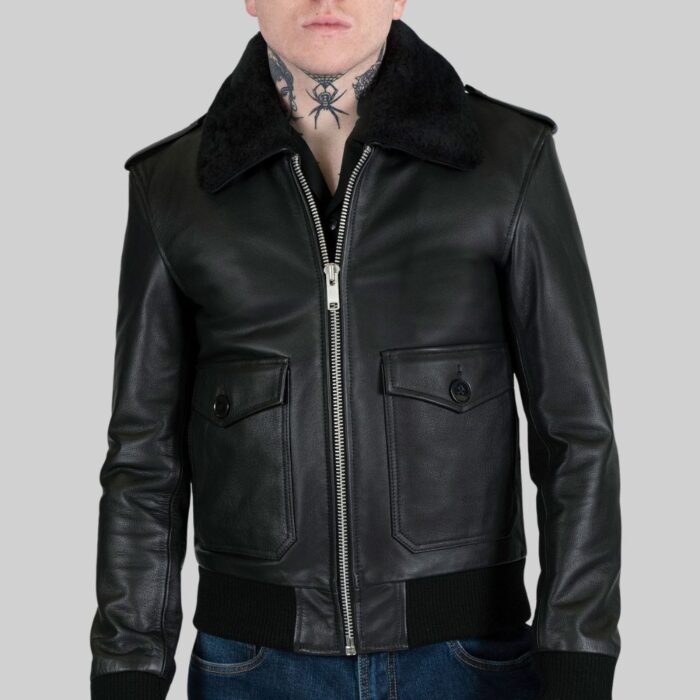 Men's leather aviator jacket-front pose 2