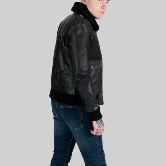 Men's leather bomber jacket-side view 1