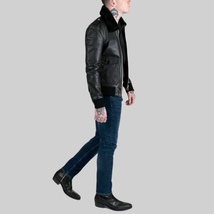 Men's leather flight jacket-side view 2