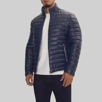 Navy-men-leather-puffer-jacket-front-view-2