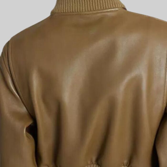 Rear close-up of-brown cropped flight jacket