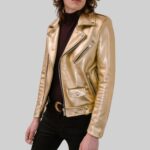 Second side view of a-leather motorcycle jacket for men