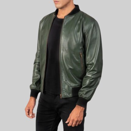 Side view of a-men’s bomber leather jacket