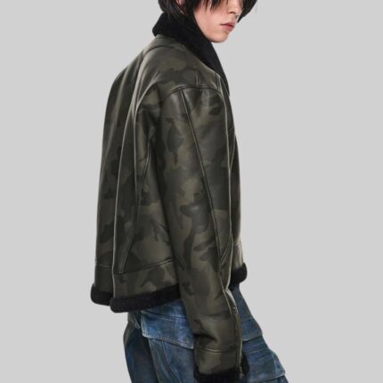 Side view of-leather bomber jacket for men