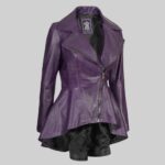 Side-view-of-womens-purple-leather-coat