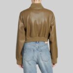 Women’s brown cropped bomber jacket-back view