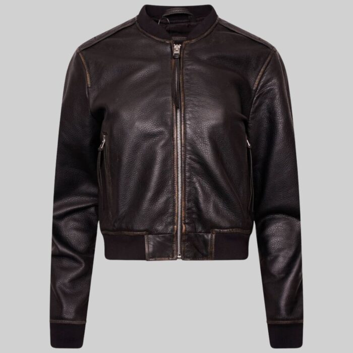 Women's cropped bomber jacket leather-design without model