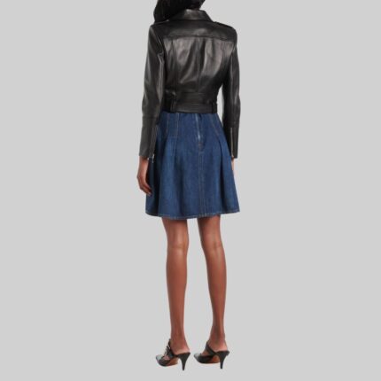 Women's cropped leather biker jacket-back view