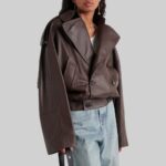 Women's cropped leather jacket-front pose 1