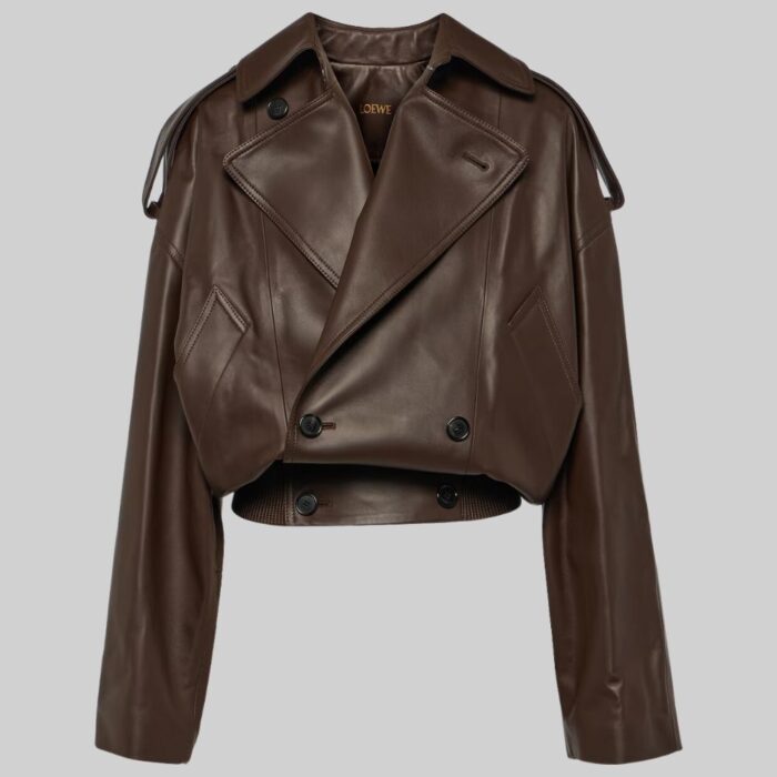 Women's cropped leather jacket-front pose 2