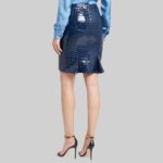 women’s-blue-leather-skirt-back-view