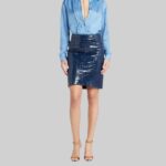 women’s-blue-leather-skirt-front-view